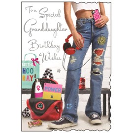 Jonny Javelin Granddaughter Birthday Card - Special Granddaughter - Trendy Girly Design - Special Finishes and Illustrated Insert Leaf - Made in the UK, 228 x 157mm