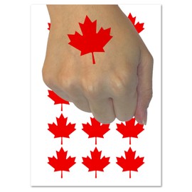 Canada Maple Leaf Temporary Tattoo Water Resistant Fake Body Art Set Collection - 54 1" Tattoos (1 Sheet)