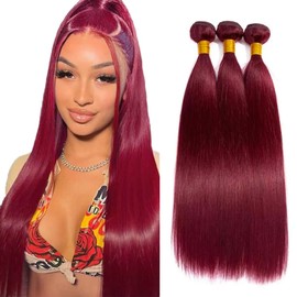 Vinmdonm 99J Human Hair Bundles 12 14 16 inch Wine Red Straight 3 Bundles Burgundy Bundle Human Hair Extensions for Women