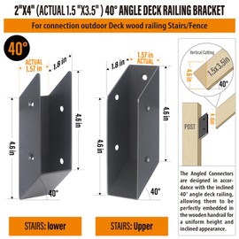 WOCEPU 40° Stair Angle Stainless Steel Deck Railing Brackets Connectors for 2"x4" (Actual 1.5"x3.5") Railing Wood Post (2 Pair)
