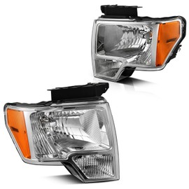 DWVO Headlights Assembly Compatible with 09-14 2009-2014 Ford F150 F-150 Headlamp Replacement Chrome Housing Pair Driver and Passenger Side