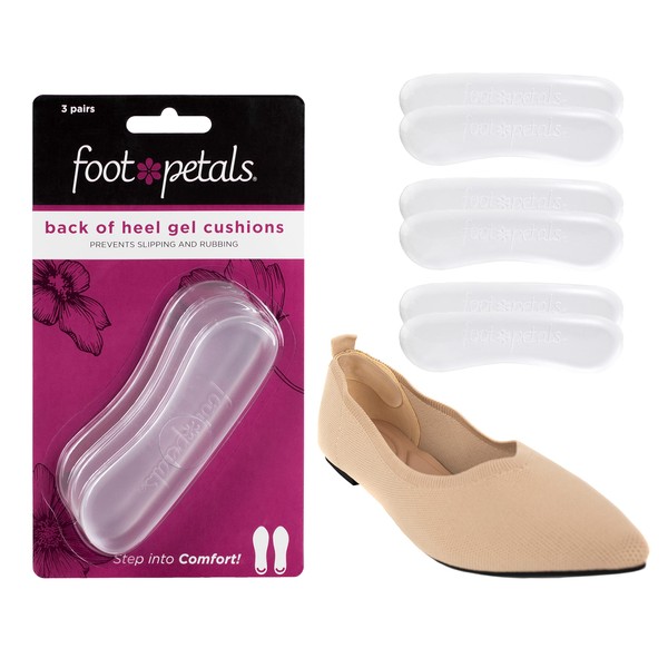 Foot Petals womens Gel - 3 Pr Back of Heel Comfort Shoe Insert, Gel, One Size US