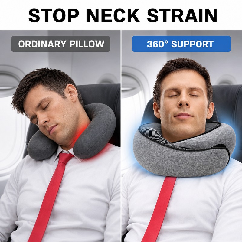 U-Shaped Memory Foam Travel Neck Pillow with Adjustable Velcro and