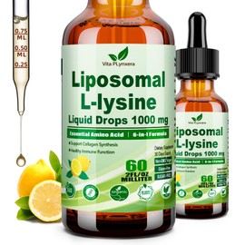 L-Lysine 1000mg Liquid Drops w. Monolaurin Olive Leaf Extract Vitamin C D3 & Zinc, 6-in-1 Essential Amino Acid Supplement for Immune Collagen Lip & Oral Health, Liposomal Lysine for Better Absorption