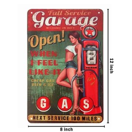 AOYEGO Pin Up Tin Sign,Full Service Garage Sexxy Women Stand Leaning Against the Gas Station Vintage Metal Tin Signs for Cafes Bars Pubs Shop Decorative Funny Retro Signs for Men Women 8x12 Inch