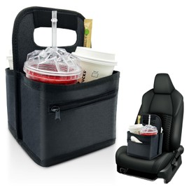 VETHERS Reusable Coffee Cup or Cans Carrier, Take Out Cup Holder, Handle Tote Bag Drink Holder with 2 Organizer Pockets for Hot & Cold Beverages, for Delivery and Take Out (Neoprene Black)