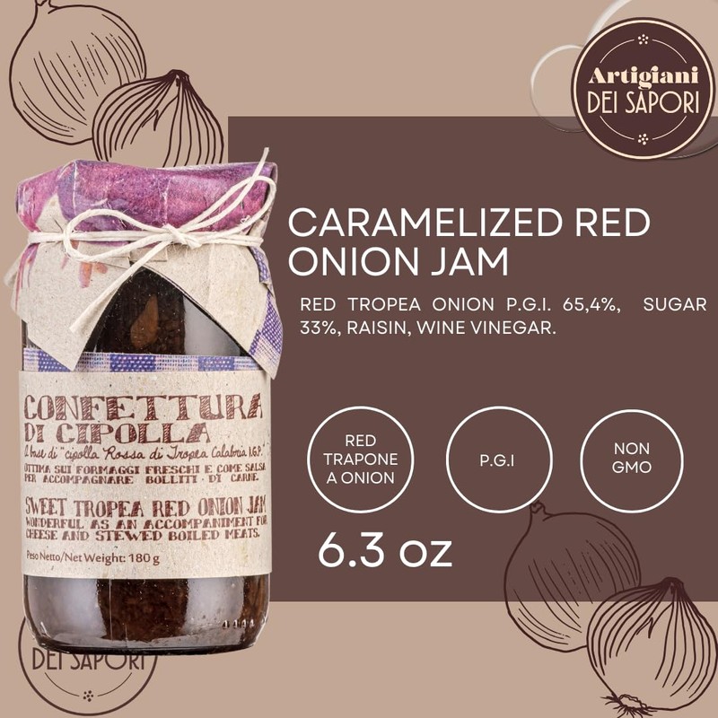 Calabrian Sweet Tropea Onion Jam Igp, 6.3 oz, Caramelized Red