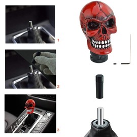 Lunsom Skull Gear Shift Head Resin Shifter Knob Car Transmission Shifting Stick Handle Fit Automatic Manual Vehicle (Red B)