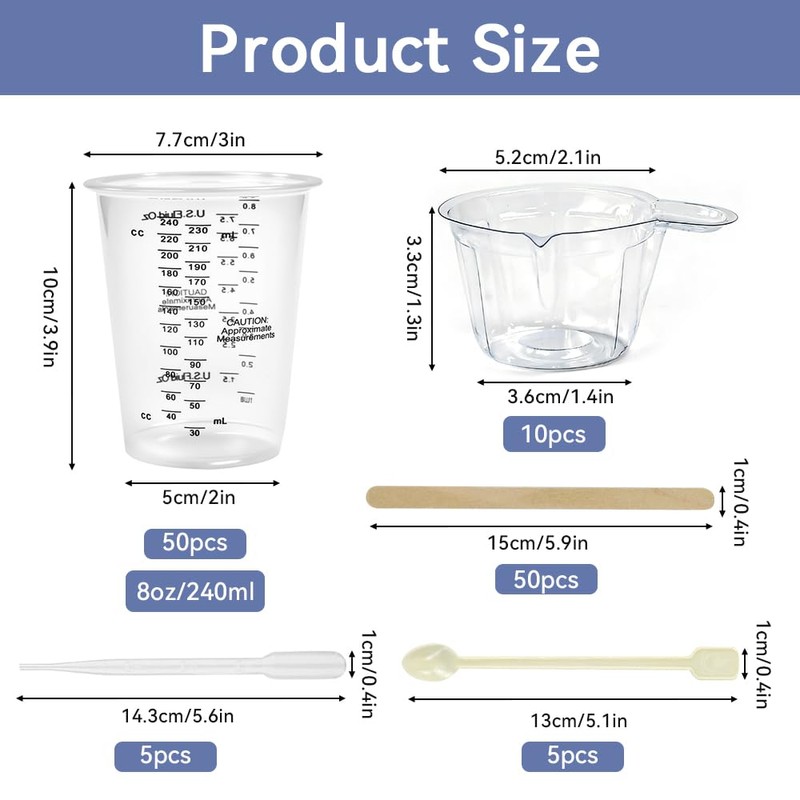 Vurixfo 50 Pcs Epoxy Resin Mixing Cups, 8oz Resin Measuring
