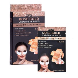 Azure Cosmetics Rose Gold Luxury Anti Aging Under Eye Pads - Lifting, Smoothing & Hydrating Eye Mask Patches - Reduces Fine Lines, Wrinkles, Dark Circles & Puffiness - Made in Korea - 5 Pairs