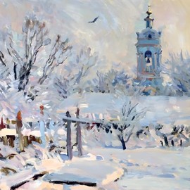 Christmas Cards Pack of 5 - Traditional Countryside Scene - First Snow Artistic Design by Mikhail Abakumov - Made in the UK - Eco-Friendly