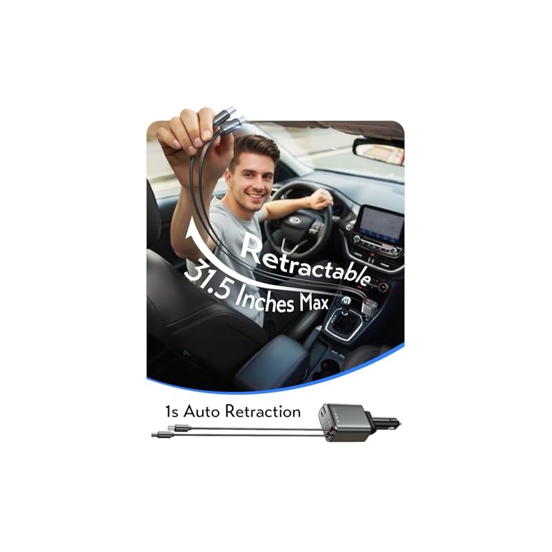 LISEN 69W Cargador para Auto Retrácti (Gris)