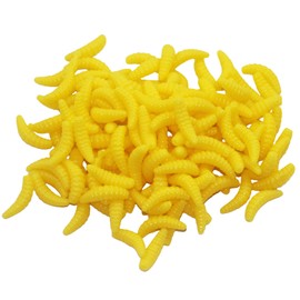 Fake Maggots Soft Worm Tipped Lure Wax Worms for Fishing or Pranks,Ice Fishing Lures Baits Perfect for Crappies Sunfish Catfish Bream Blue Gills Perch Trout Worms,Yellow&No Head,150PCS,LXLVOUEG