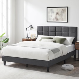 Susalt Queen Bed Frame with Headboard, No squeaks,Easy to Assemble,No Box Spring Needed, Reliable Quality and After-Sales Service, Fits Most Bedroom Styles and Mattresses, Bed Frames Queen Size, Grey