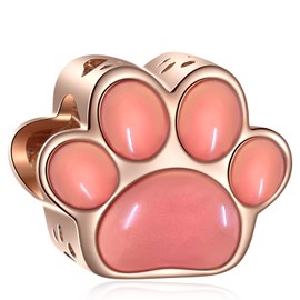 I Love My Pet Theme Charm Rose Gold Plated Enamel 925 Sterling Silver Dog Paw Print Cube Beads, Fits European Animal Charm Bracelet, Gifts for Mum/Daughter/Son/Grandmother, Sterling Silver Sterling