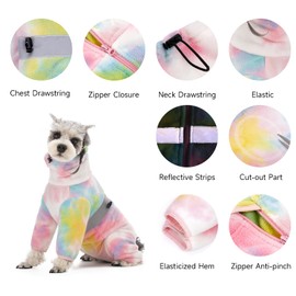 Dog Coats for Small Dogs, Polar Fleece Dog Pajamas Bodysuit, Puppy Onesies Tie Dye Jumpsuits, Dogs Warm Clothes Four-Legged, Doggie Fullbody Winter Jacket Vest