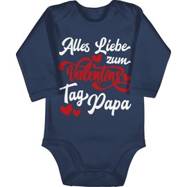 Shirtracer - Baby Bodysuit Long Sleeve Girl Boy - Partner - Alles liebe zum Valentinstag Papa - White/Red, 3 Navy Blue, 6-12 months
