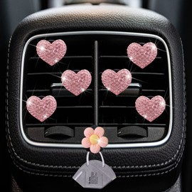Bling Heart Air Vent Clips, 6 Pcs Pink Heart Air Fresheners, Diamond Car Interior Decor Charm, Cute Car Accessories for Women + Cute Flower Mask Hook
