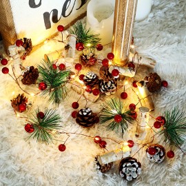 CHIMS Electric Lights for Christmas Tree 6.5ft Fairy Light Pinecone Bell Lights