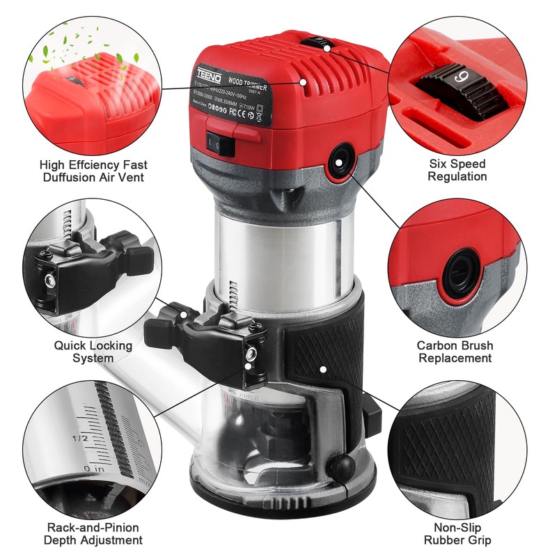 TEENO Wood Router, 6.5 Amp 1.25 HP Compact Router Tools