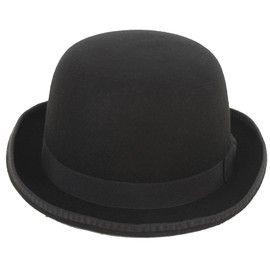 Wool-Derby-Hat Round Cloche-Hat for Men-Women Black Bowler-Hat Upturn Brim Church Hat (S/M)