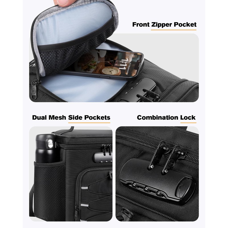 SafeDelux Lunch Bag with Combination Lock, Lunch Box for Men