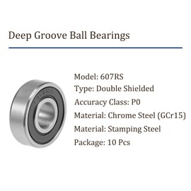 Kozelo 10pcs 607RS Ball Bearing - [7x19x6mm] Chrome Steel Single Shielded Deep Groove Ball Bearings for Machinery Applications Industrial Equipment