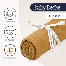 Julius Zöllner Cuddly Blanket Size 70/100 cm Made in Germany 100% Cotton Muslin Oeko-Tex® Standard 100 Cinnamon