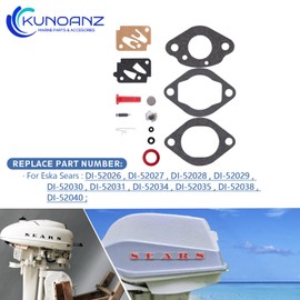 Carburetor Carb Rebuild Kit for Eska Sears Ted Williams Tecumseh Outboard Motor 1961-1987 1.2 3 3.5 4.5 5.5 7 7.5 9.9 10.5 15 7.5TG 7TG HP DI-52027 52030 52026 1-Cyl.