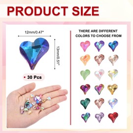 MECCANIXITY 30 Pcs 3D Heart Nail Charm Crystals Gems 12x13mm Crooked Heart-Shape Nail Charm Art Rhinestone for Valentine's Day DIY Decoration Jewelry Making, Colorful Blue