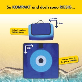 StarK® Picnic Blanket 200 x 200 cm Lagoon 3-Layer Sandproof Beach Blanket without Seams, Beach Mat Padded Waterproof