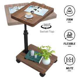 jessie C Table End Table Adjustable Height,360°Rotatable End Tables For Small Spaces,Couch Tables That Slide Under,C Shaped Side Tables With Wheels For Living Rooms And Bedrooms (Walnut color)