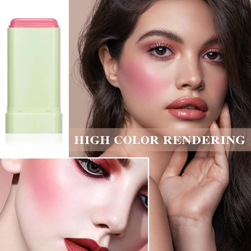 Cream Blush Stick with Brush,Waterproof Multi Cream Blush Stick Makeup,Lightweight,Long-lasting,Easy