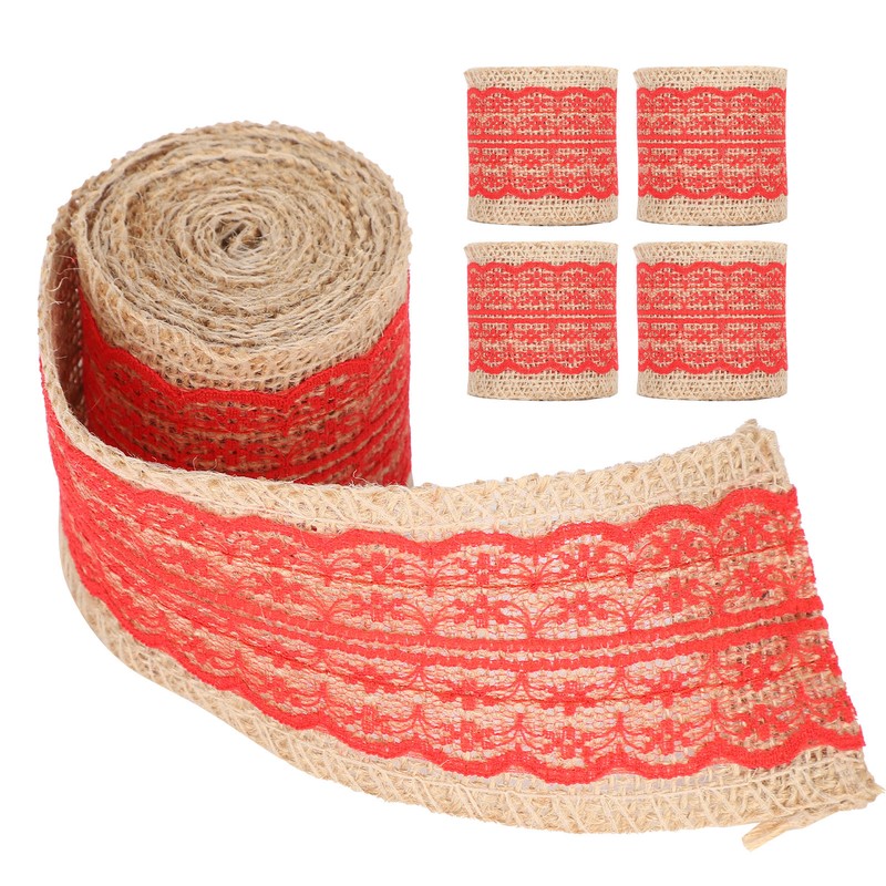 5Pcs Burlap Ribbon Lace Linen Roll Jute Belt DIY Hand