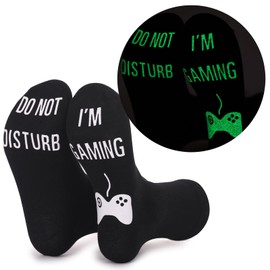 Do Not Disturb I'm Gaming Socks Novelty Gamer Socks Funny Christmas Gifts Stocking Stuffers for Teen Boys Kids Men Women Black-white
