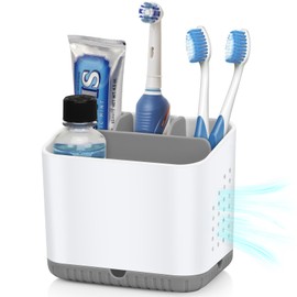 PARKMANI Toothbrush Holders for Bathrooms, Kids Electric Toothbrush and Toothpaste Holder, 4 Slots Tooth Brushing Holder for Bathroom Countertop Organizer and Storage, Bathroom Accessories (Grey)