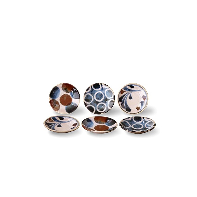 Awasaka Brush Blue 7-2057 Small Plates, Set of 6 Guests