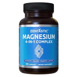 Zentastic Suplemento complejo de magnesio 4 en 1 glicinato, malato, taurato y lactato de magnesio, quelado de alta absorción para nervios, músculos,  