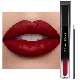MAKI YIKA Lápiz labial rojo oscuro para mujeres, color que se mantiene, lápiz labial de larga duración, lápiz labial líquido mate sin manchas, a prueb