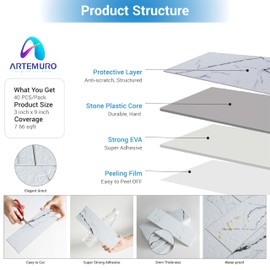 Artemuro 40PCS Peel and Stick Backsplash for Kitchen, 3" x 9" SPC Subway Tiles, Upgraded Structured Soft Glossy Calacatta Panda with White Grout Backsplash Tile for Kitchen, Bathroom, Fireplace, RV