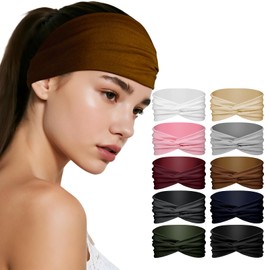 JewelryWe Headbands For Women's Hair: 10 PCS Boho Stretchy Wide Laides Yoga Running Sweatbands Athletic Hair Bands Workout Head Wraps