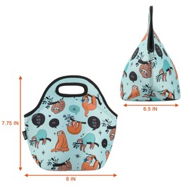 CM Soft Neoprene Tote Picnic Bag Lunch Container Box Organizer for Outdoor Travel (Sloth Pattern)