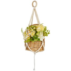 GORGECRAFT Pflanzenhänger Aus Holzperlen Makramee Hängepflanzgefäße 63cm Lang Dekorativer Boho Blumentopfhalterkorb Mit Quasten Wanddekoration Für Drinnen Und Draußen Bauernhaus Rustikale Heimparty