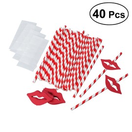 LUOEM Paper Drinking Straws Red Lips Decorative Cocktail Drinking Straws for Birthday Wedding Christmas Baby Shower Theme Decoration Supplies（40 pack）