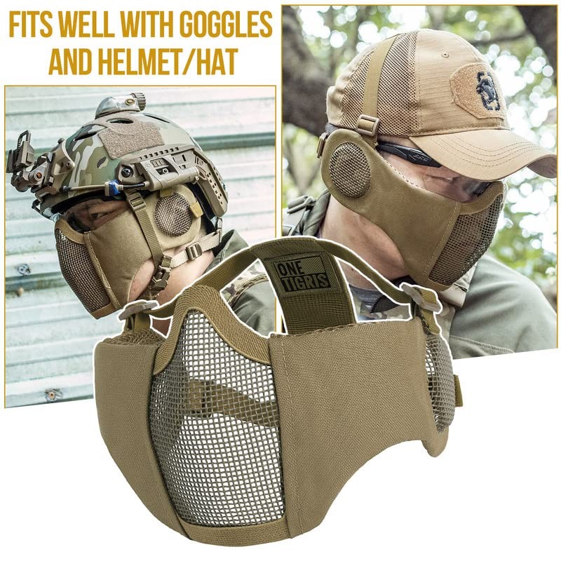 OneTigris 6" Foldable Half Face Mesh Mask with Ear Protection,