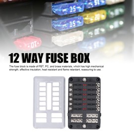 Greensen 12-Wege-Sicherungskasten, 32V Sicherungskastenhalter mit Roter LED-Anzeige Wasserdichte Abdeckung Sicheres PBT-Material für Auto LKW Boot Wohnmobil Anhänger