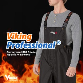 Viking Professional Journeyman 300D Trilobal Rip-Stop Fire Resistant Bib Overalls - FR Pants for Men and Women, Class 1, Black - 3X-Large