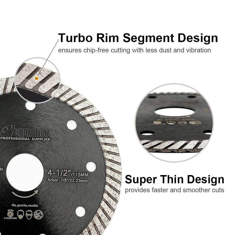 SHDIATOOL Super Thin Diamond Turbo Blade 5PCS 4 Inch Cutting