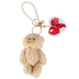 Lednica Car Keychain for Women, Cute Plush Bear Eternal Rose Flower Pearls Car Keychains for Handbag Purse Decorations, Keychain Gifts for Valentine's Day Birthday Anniversary