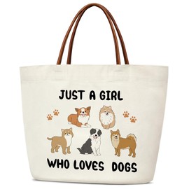 Just A Girl Who Loves Dog Canvas Tote, Dog Lover Gifts for Teen Daughter Friend, Reusable Grocery Shopping Bags With Handles, Foldable Shoulder Beach Tote -41